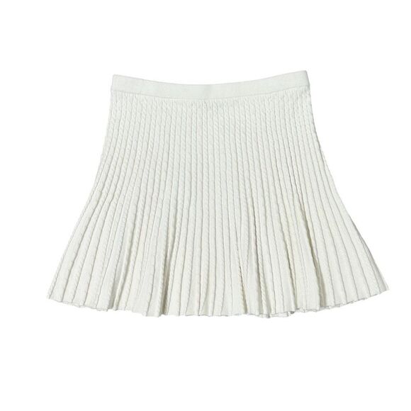 Alice + Olivia Baker Cable Knit Flare Mini Skirt in Soft White - Picture 10 of 14